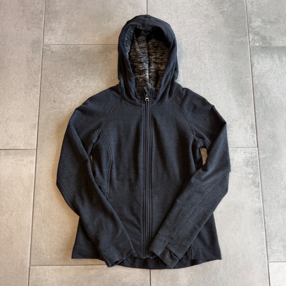 Lululemon Take Ten Full Zip Hoodie Charcoal Gray Heathered Thumbholes Size 4